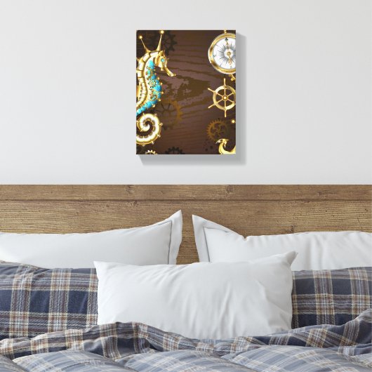 木製の背景(メカニカルシーホース付き) キャンバスプリント (インサイチュ (寝室))