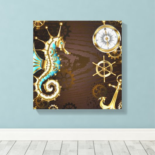 木製の背景(メカニカルシーホース付き) キャンバスプリント (インサイチュ (ウッドフロア))