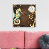 木製の背景(メカニカルシーホース付き) キャンバスプリント (インサイチュ (リビング))