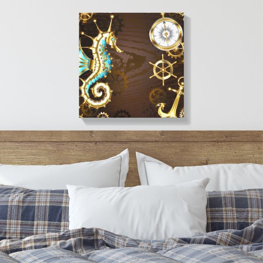 木製の背景(メカニカルシーホース付き) キャンバスプリント (インサイチュ (寝室))