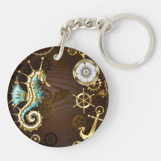 木製の背景(メカニカルシーホース付き) キーホルダー (裏面)