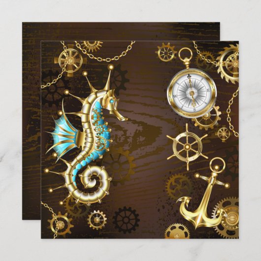 木製の背景(メカニカルシーホース付き) サンキューカード (正面/裏面)