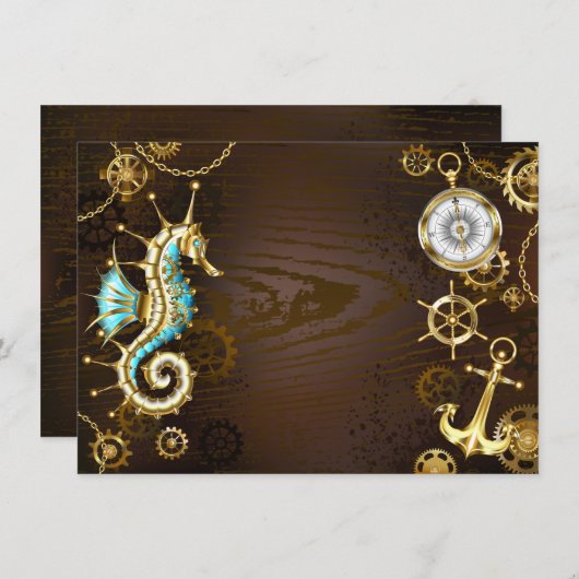 木製の背景(メカニカルシーホース付き) サンキューカード (正面/裏面)