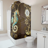 木製の背景(メカニカルシーホース付き) シャワーカーテン (インサイチュ)