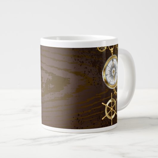 木製の背景(メカニカルシーホース付き) ジャンボコーヒーマグカップ (正面右)