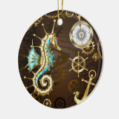 木製の背景（メカニカルシーホース付き） セラミックオーナメント (左)