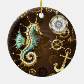 木製の背景（メカニカルシーホース付き） セラミックオーナメント (裏面)