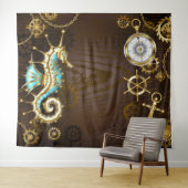 木製の背景（メカニカルシーホース付き） タペストリー (インサイチュ(横))