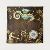 木製の背景(メカニカルシーホース付き) タペストリー (正面(横))