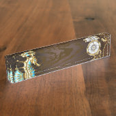 木製の背景(メカニカルシーホース付き) デスクネームプレート (側面)