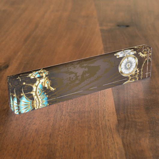 木製の背景（メカニカルシーホース付き） デスクネームプレート (側面)