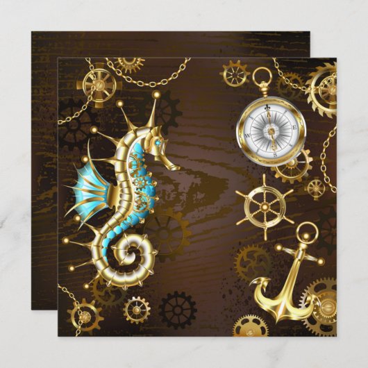 木製の背景(メカニカルシーホース付き) ノートカード (正面/裏面)