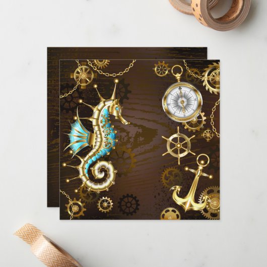 木製の背景(メカニカルシーホース付き) ノートカード (正面/裏面インサイチュ)