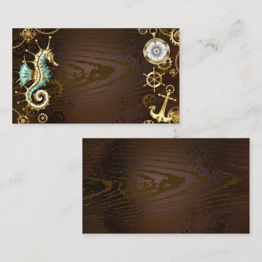 木製の背景(メカニカルシーホース付き) ノートカード (正面/裏面)