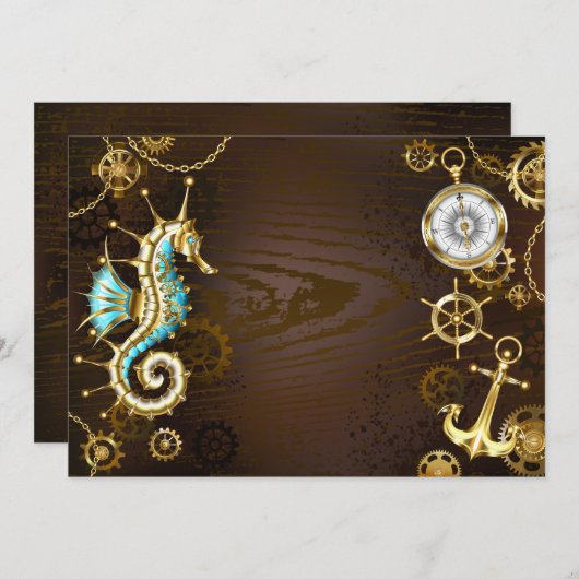 木製の背景(メカニカルシーホース付き) ノートカード (正面/裏面)