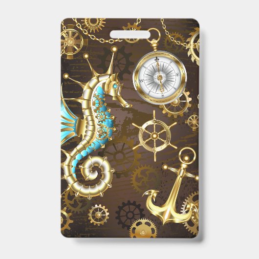 木製の背景（メカニカルシーホース付き） バッジ (正面)