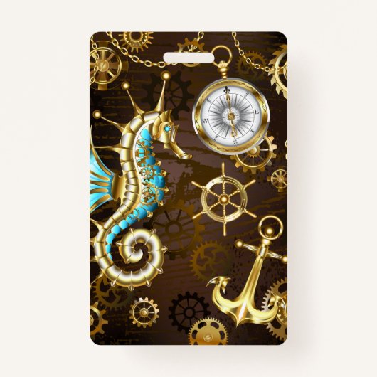 木製の背景（メカニカルシーホース付き） バッジ (正面)