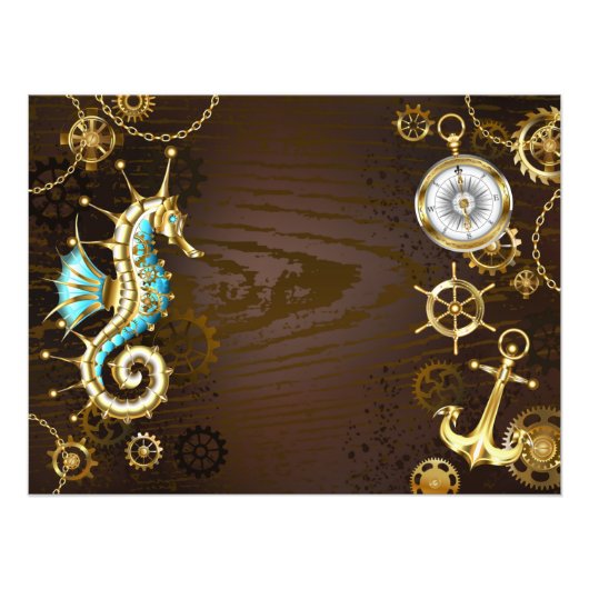 木製の背景(メカニカルシーホース付き) フォトプリント (正面)