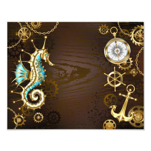 木製の背景(メカニカルシーホース付き) フォトプリント (正面)