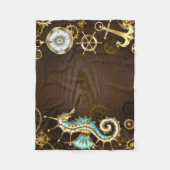 木製の背景(メカニカルシーホース付き) フリースブランケット (正面)