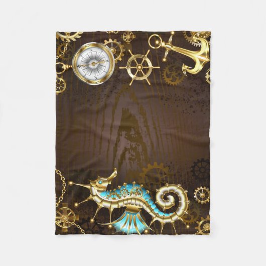 木製の背景(メカニカルシーホース付き) フリースブランケット (正面)