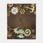 木製の背景(メカニカルシーホース付き) フリースブランケット (正面)