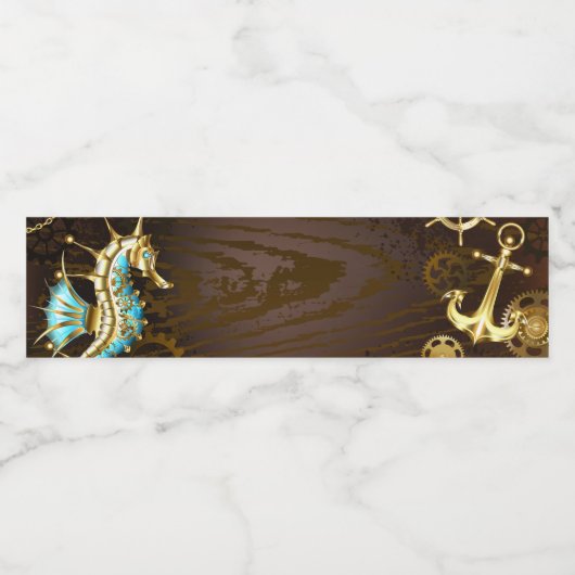 木製の背景（メカニカルシーホース付き） ペットボトルラベル (シングルラベル)