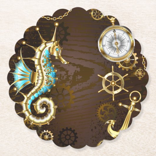 木製の背景(メカニカルシーホース付き) ペーパーコースター (正面)