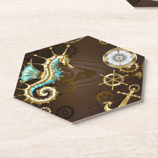 木製の背景(メカニカルシーホース付き) ペーパーコースター (アングル)