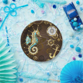 木製の背景(メカニカルシーホース付き) ペーパープレート (パーティー)