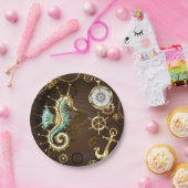 木製の背景(メカニカルシーホース付き) ペーパープレート (パーティー)