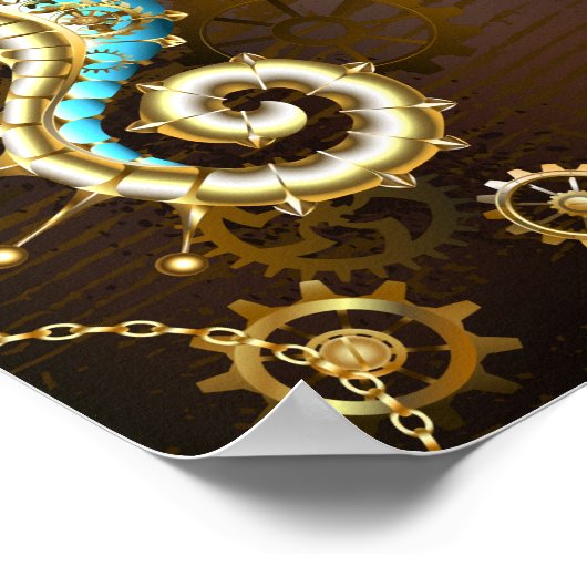 木製の背景(メカニカルシーホース付き) ポスター (角)