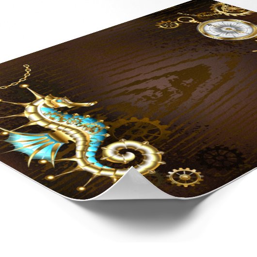 木製の背景(メカニカルシーホース付き) ポスター (角)