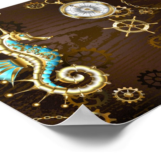 木製の背景(メカニカルシーホース付き) ポスター (角)