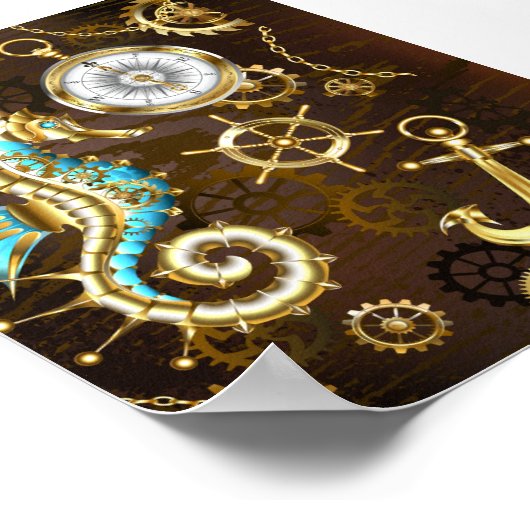 木製の背景(メカニカルシーホース付き) ポスター (角)