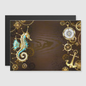 木製の背景(メカニカルシーホース付き) マグネット招待状 (正面/裏面)