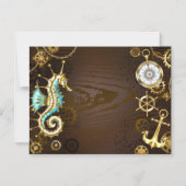 木製の背景(メカニカルシーホース付き) マグネット招待状 (正面)