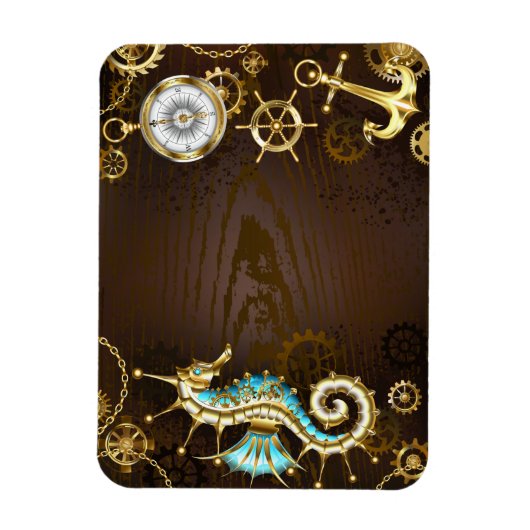 木製の背景(メカニカルシーホース付き) マグネット (縦)