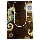 木製の背景(メカニカルシーホース付き) ミディアムペーパーバッグ (裏面)