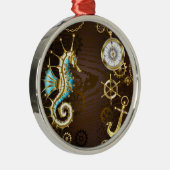 木製の背景(メカニカルシーホース付き) メタルオーナメント (右)