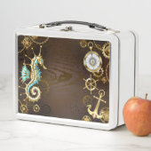 木製の背景(メカニカルシーホース付き) メタルランチボックス (インサイチュ)