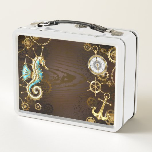 木製の背景(メカニカルシーホース付き) メタルランチボックス (裏面)