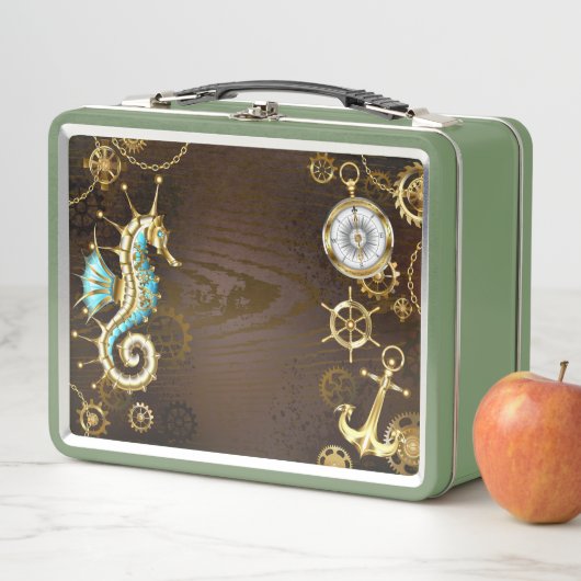 木製の背景(メカニカルシーホース付き) メタルランチボックス (インサイチュ)