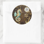 木製の背景(メカニカルシーホース付き) ラウンドシール (バッグ)