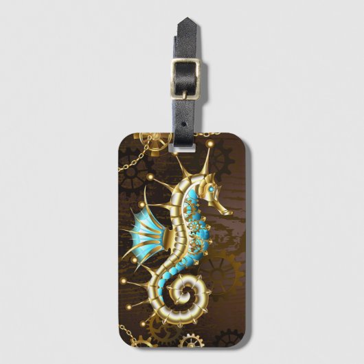 木製の背景(メカニカルシーホース付き) ラゲッジタグ (正面縦)