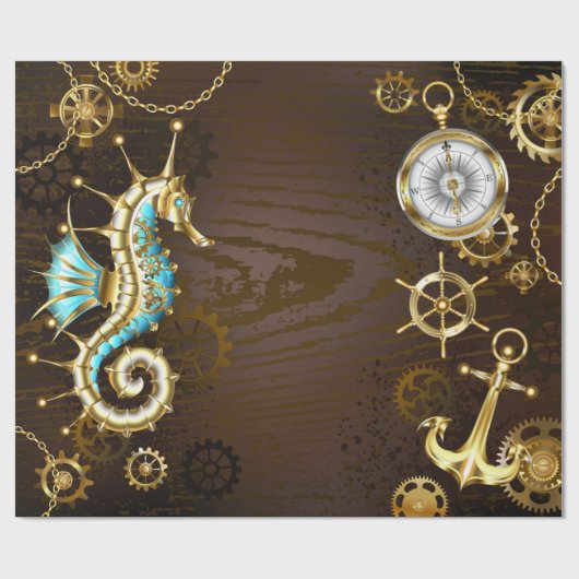 木製の背景(メカニカルシーホース付き) ラッピングペーパー (フラット)