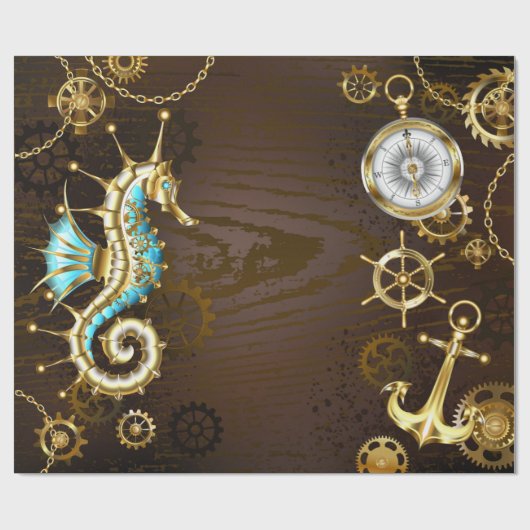 木製の背景(メカニカルシーホース付き) ラッピングペーパー (フラット)