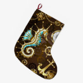 木製の背景(メカニカルシーホース付き) ラージクリスマスストッキング (正面 (吊り時))