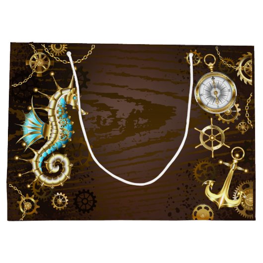 木製の背景(メカニカルシーホース付き) ラージペーパーバッグ (裏面)