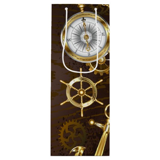 木製の背景(メカニカルシーホース付き) ワインギフトバッグ (正面)